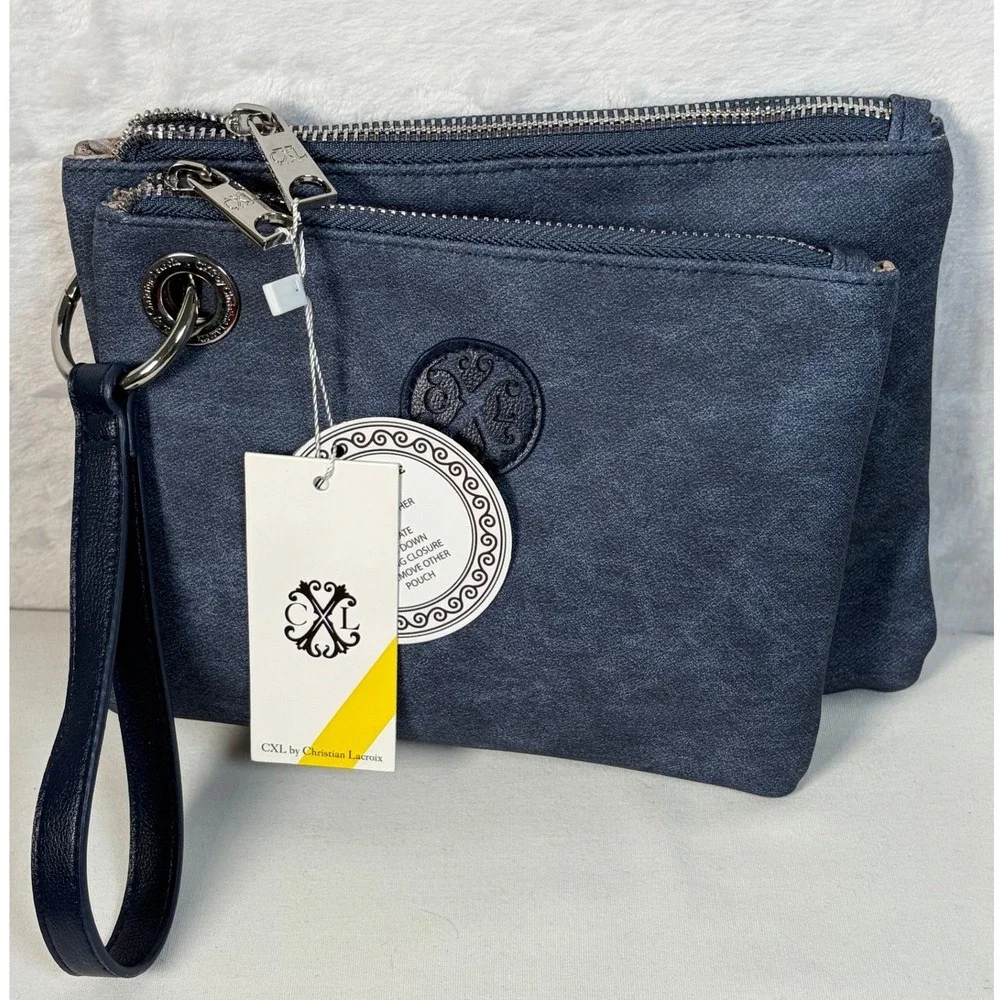 CXL by Christian Lacroix Luca PU Denim Double Slim Pouch Wristlet Indigo Denim